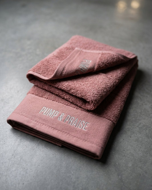 PUMP & PRAISE BLUSH PINK EMBROIDERED GYM TOWEL
